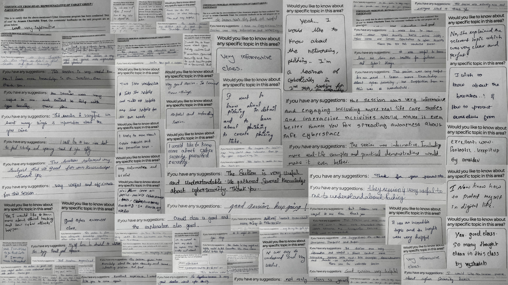 Handwritten participant feedback forms